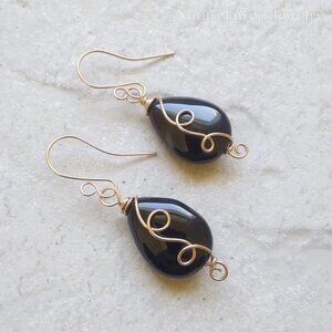 Black Agate ~ Grounding Balance Strength ~ Huge Wire Wrapped Teardrop Earrings